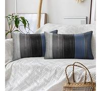 Hanrunsi Funda de Cojín Moderna, Funda de Almohada del Sofá 30x50 cm Azul Decorativa Rayas de Madera Oscura Lino Rústico Retro para Sala de Estar Jardín Coche Silla Cama Juego de 2