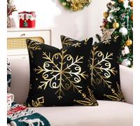 Hanrunsi Funda de Cojín Navideña de 40 x 40 cm, Fundas de Cojín Decorativas Suaves de Oro Negro, Fundas Cojines de Decoración de Invierno con Oro Navideñas para Decoración de Sofá Cama 2 Piezas