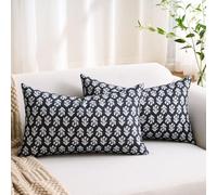 Hanrunsi Funda de Cojín Negra 30 x 50 cm Flores Vintage Decorativa Funda de Almohada Almofadas para Sofaa Gruesa Sofá Sala de Estar Decoración Exterior Juego de 2