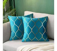 Hanrunsi Funda de Cojin Terciopelo Turquesa 50 x 50cm Juego de 2 Funda de Almohada del Decorativos Geométricos Motivos Cuadradas Almohadas Cojines para Sofá Cama Decoración Hogar