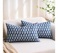 Hanrunsi Fundas de Almohada con Estampado Floral Vintage Azul Marino de 30 x 50 cm Decorativas, Estilo Bohemio, Rústicas, para Regalo, para Sofá, Cama Juego de 2