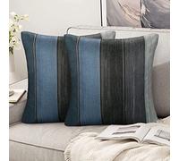 Hanrunsi Fundas de Cojín 40 x 40 cm, Fundas de Cojines Geométricos Modernos Azules de 40 x 40 con Rayas de Madera Oscura Lino Madera Rústica Retro para Sofá con Cremallera Suave Oculta Juego de 2