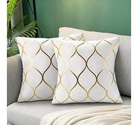 Hanrunsi Fundas de Cojín 50 x 50 cm Juego de 2 Funda de Cojines Cuadrado Terciopelo Motivos Geométricos Fundas Almohada con Cremallera Oculta para Sofá Silla Cama Sala de Estar Dormitorio (Blanco)