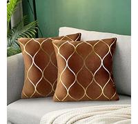Hanrunsi Fundas de Cojín Marrón de 40 x 40 con Líneas Doradas, Cojines Decorativos para Sofá para Sala de Estar Dormitorio Juego de 2 Fundas de Cojín Marrón Chocolate Y Dorado 16 X 16 Pulgadas