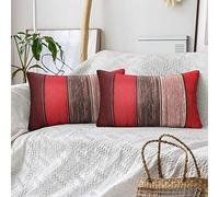 Hanrunsi Fundas de Cojín Rojo 30x50 Lino Fundas Cojines Rayas de Colores Casa de Campo Rústica Granero Textura de Madera Rojo Naranja Gris Funda Almohada para Granja Sofá Balcón Juego de 2