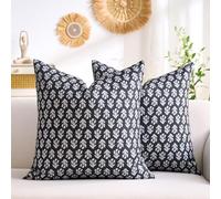 Hanrunsi Fundas de Cojines 40 x 40 cm, Funda de Cojín Decorativa de Flores Negras, Cogines Sofá Vintage Gruesa para Dormitorio, Sofá, Silla, Cama, Decoración de Jardín, Juego de 2