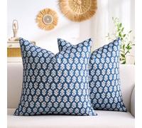 Hanrunsi Fundas para Cojines 40x40 Flores Decorativas con Funda de Cojín Azul Marino Vintage Boho Funda de Almohada Decoración Rústica, Sofá de Granja, Decoración de Cama Juego de 2