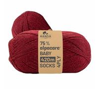 HANSA-FARM Alpacare HF179 HF179 - Juego de calcetines de alpaca para bebé, 75 % lavables, 224 g (2 x 112 g), lana sin arañazos para tejer y ganchillo, color rojo vino