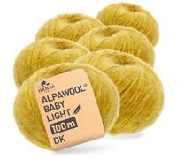 HANSA-FARM |Alpawool Baby Alpaca Light 100 DK en juego de 6 - Lana ligera y sin arañazos para tejer y ganchillo - HF114 amarillo mostaza jaspeado