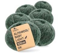 HANSA-FARM |Alpawool Baby Alpaca Light 100 DK en juego de 6 - Lana ligera y sin arañazos para tejer y ganchillo - HF275 esmeralda brezo