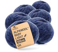 HANSA-FARM |Alpawool Baby Alpaca Light 100 DK en juego de 6 - Lana ligera y sin arañazos para tejer y ganchillo - HF236 azul oscuro jaspeado