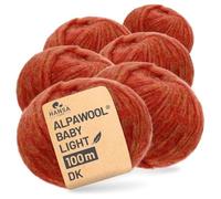 HANSA-FARM |Alpawool Baby Alpaca Light 100 DK en juego de 6 - Lana ligera y sin arañazos para tejer y ganchillo - HF149 Orange Heather
