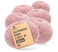 HANSA-FARM |Alpawool Baby Alpaca Light 100 DK en juego de 6 - Lana ligera y sin arañazos para tejer y ganchillo - HF161 rosa perla jaspeado