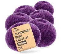 HANSA-FARM |Alpawool Baby Alpaca Light 100 DK en juego de 6 - Lana ligera y sin arañazos para tejer y ganchillo - HF204 Lila Heather