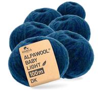 HANSA-FARM |Alpawool Baby Alpaca Light 100 DK en juego de 6 - Lana ligera y sin arañazos para tejer y ganchillo - HF259 Deep Ocean Heather