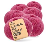 HANSA-FARM |Alpawool Baby Alpaca Light 100 DK en juego de 6 - Lana ligera y sin arañazos para tejer y ganchillo - HF191 crema de frambuesa brezo