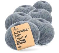 HANSA-FARM |Alpawool Baby Alpaca Light 100 DK en juego de 6 unidades - Lana ligera y sin arañazos para tejer y ganchillo - HF243 gris verde-jaspeado