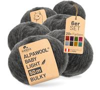 HANSA-FARM |Alpawool Baby Alpaca Light 50 Bulky en juego de 6 - Lana ligera y sin arañazos para tejer y ganchillo - NFA12 gris oscuro