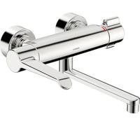 HANSA HANSAclinca Mezclador de seguridad + lavabo, 285 mm de saliente, palanca de accionamiento larga, cromo, 08805202