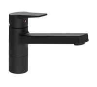 HANSA Twist Grifo de cocina de alta presión, giratorio 120°, caño alto para ollas grandes, grifo de cocina de latón DZR, limitador de temperatura y caudal, montaje rápido en el fregadero, negro