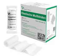 HansaGT Medical Vendaje de gasa (20 rollos, 8 cm x 4 m, sin látex, 80% elástico y extrasuave, empaquetado individualmente para apósitos, articulaciones y material de primeros auxilios)