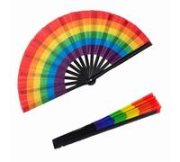 HANSAMU Big Rainbow Hand Fan Pride - Abanico de mano plegable colorido para mujeres y hombres, desfile del festival del Día del Orgullo, accesorios de fotos, actuaciones de fiesta, baile, decoraciones
