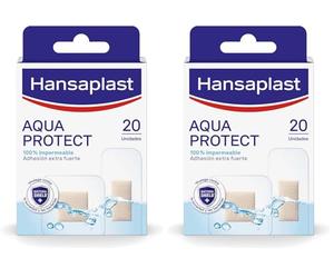 Hansaplast Aqua Protect Apósitos impermeables, apósitos adhesivos con adhesión extrafuerte, apósitos transparentes para natación y ducha, 1 x 20 unidades (Paquete de 2)
