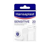 Hansaplast Enlucidos sensibles (20 tiras), resistentes a la piel e hipoalergénicos para heridas con escudo de bacterias y adhesión segura, sin dolor extraíble