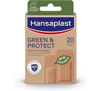Hansaplast GREEN & PROTECT (20 tiras), apósitos adhesivos biodegradables, parches cicatrizantes hechos con fibras de origen natural, apósitos para heridas extra fuertes