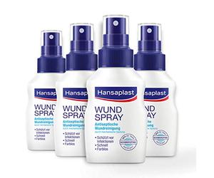 Hansaplast Juego de 4 aerosoles para heridas (50 ml), para limpieza antiséptica de heridas mediante enjuague mecánico, spray que protege contra infecciones de heridas, incoloro y especialmente