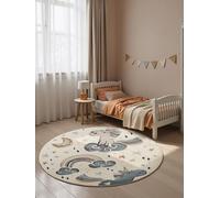 Hanse Home Adventures - Alfombra Infantil Redonda con diseño de Unicornio, Arco Iris, Luna y Estrellas, para niños, niñas, salón, Color Crema, diámetro de 160 cm
