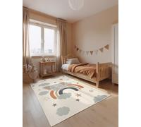 Hanse Home Adventures Dreamy Jumbo Alfombra Infantil para habitación Infantil, Estrellas, Nubes, Arco Iris, Elefante, diseño de Animales, niño, niña, salón, Color Crema, Multicolor, 120 x 170 cm
