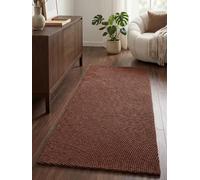 Hanse Home Alfombra de Lana Calmio - Alfombra de salón Natural - Hecha a Mano - Hygge Skandi, Alfombra Bohemia de Lana para salón, Dormitorio, Comedor, Pasillo, Rojo y marrón, 80 x 200 cm