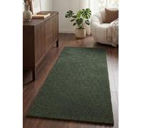 Hanse Home Alfombra de Lana Calmio - Alfombra de salón Natural - Hecha a Mano - Hygge Skandi, Alfombra Bohemia de Lana para salón, Dormitorio, Comedor, Pasillo - Verde, 80 x 200 cm