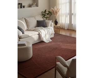 Hanse Home Alfombra de Lana Calmio - Alfombra de salón Natural - Hecha a Mano - Hygge Skandi, Alfombra Bohemia de Lana para salón, Dormitorio, Comedor, Pasillo, Rojo y marrón, 80 x 150 cm