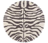 Hanse Home Alfombra de Pelo Largo, diseño de Cebra, Color Crema y Gris, Suave, con Estampado de Piel de Animal, Aspecto Safari, salón, Dormitorio, Cocina, Pasillo, diseño Moderno, 160 cm, Redonda