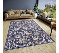 Hanse Home Caracci Alfombra Oriental - Alfombra clásica de Tejido denso con Adornos y Motivos Florales, Pelo Corto Suave para Dormitorio, Comedor, salón, Pasillo, Cocina, Color Azul, 57 x 90 cm