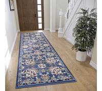 Hanse Home Caracci Alfombra Oriental - Alfombra clásica densamente Tejida con Adornos y Motivos Florales, Pelo Corto Suave para Dormitorio, Comedor, salón, Pasillo, Cocina, Color Azul, 80 x 240 cm