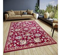 Hanse Home Caracci Alfombra Oriental - Alfombra clásica densamente Tejida con Adornos y Motivos Florales, Pelo Corto Suave para Dormitorio, Comedor, salón, Pasillo, Cocina, Color Rojo, 140 x 200 cm
