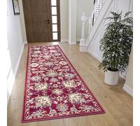 Hanse Home Caracci Alfombra Oriental - Alfombra clásica densamente Tejida con Adornos y Motivos Florales, Pelo Corto Suave para Dormitorio, Comedor, salón, Pasillo, Cocina, Rojo, 80 x 240 cm
