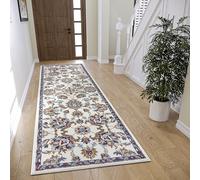Hanse Home Caracci Alfombra Oriental - Alfombra clásica densamente Tejida con Adornos y Motivos Florales, Pelo Corto Suave para Dormitorio, Comedor, salón, Pasillo, Cocina, Color Crema, 80 x 240 cm