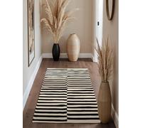 Hanse Home Donna - Alfombra de Lana Natural, Tejida a Mano y respetuosa con el Medio Ambiente, diseño a Rayas, Moderna para salón, Dormitorio, Comedor, Pasillo, Color Negro Natural y Blanco, 80 x 200