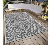 HANSE Home Eru - Alfombra Impermeable para Interiores y Exteriores, diseño Moderno en Zigzag, Resistente al Agua, Tejido Plano para jardín, balcón, terraza, salón, Color Gris y Beige, 155 x 235 cm