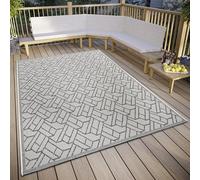 HANSE Home Eru - Alfombra Impermeable para Interiores y Exteriores, diseño Moderno en Zigzag, Resistente al Agua, Tejido Plano para jardín, balcón, terraza, salón, Color Beige y Gris, 155 x 235 cm