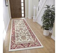 Hanse Home Reni - Alfombra Oriental clásica de Tejido denso con Adornos y Motivos Florales, Pelo Corto Suave para Dormitorio, Comedor, salón, Pasillo, Color Crema Rojo, 80 x 240 cm
