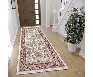 Hanse Home Reni - Alfombra Oriental clásica de Tejido denso con Adornos y Motivos Florales, Pelo Corto Suave para Dormitorio, Comedor, salón, Pasillo, Color Crema Rojo, 80 x 240 cm