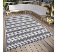 HANSE Home Temu - Alfombra Impermeable para Interior y Exterior, diseño Moderno de Rayas, Resistente al Agua, Tejido Plano para jardín, balcón, terraza, salón, Color Gris y Beige, 115 x 170 cm