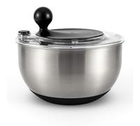 Hanseküche Centrifugador de ensalada de acero inoxidable - Centrifugar, servir y guardar en un spinner de ensalada sin BPA - Gran capacidad de 4,5 litros con accionamiento de manivela