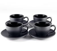 Hanseküche Juego de 4 tazas de café de cappuccino (180 ml) de gres - Tazas de café y paredes gruesas con platillos (Negro)