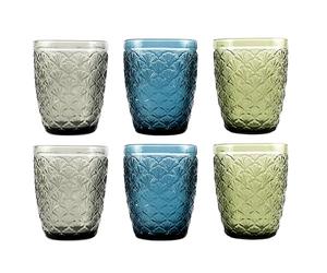 Hanseküche Juego de 6 vasos de 250 ml, 8 x 10 cm, multicolor, grandes, vasos de agua, vasos de zumo, vasos de cocina, vasos de colores, aptos para lavavajillas, vasos de agua, vasos de agua, vasos